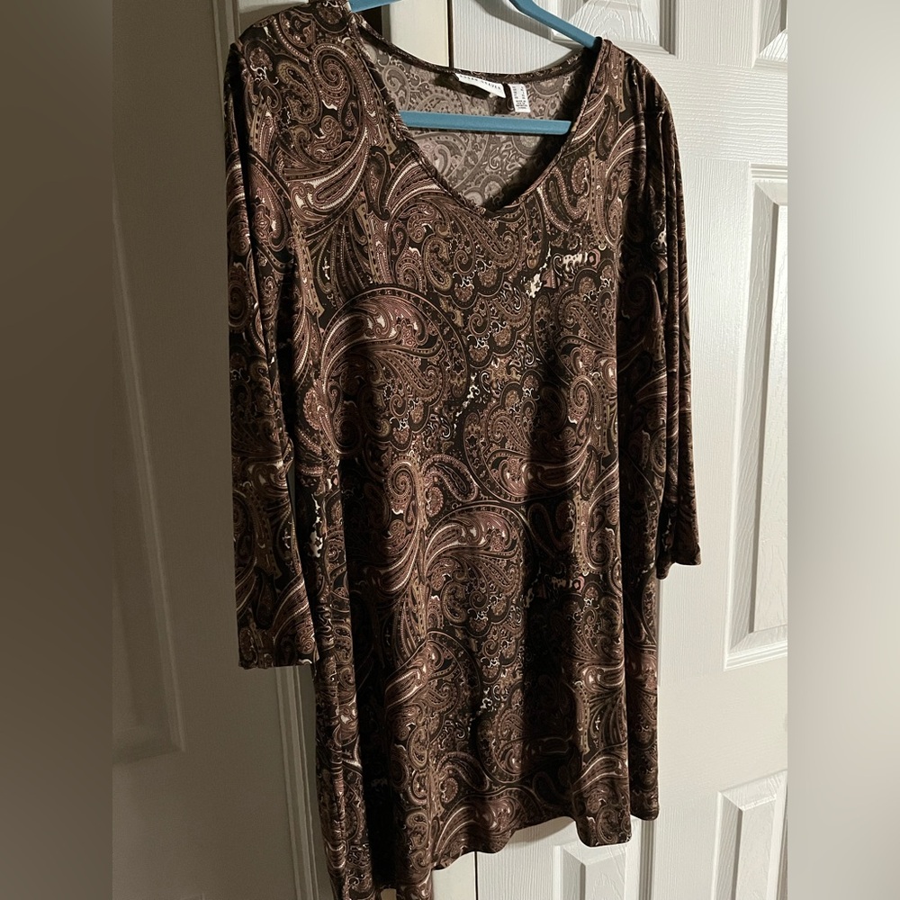 Susan Graver Brown 3/4 Sleeve Tunic Blouse